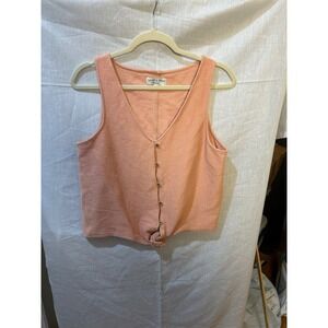 TEXTURE THREAD Madewell Coral Textured Knot Front Button Tank Top Women's Size M